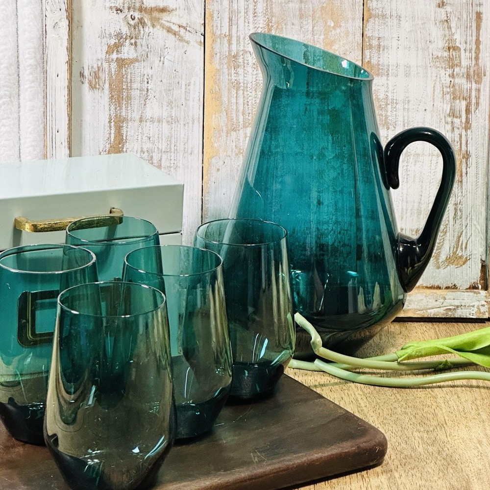 Kaj Franck Finland Teal Blue‎ Glass Pitcher Nuutajarvi Iittala Modern Minimalist - Picture 13 of 13